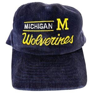 Vintage University Of Michigan Wolverines Corduroy Hat SnapBack Embroidered Blue